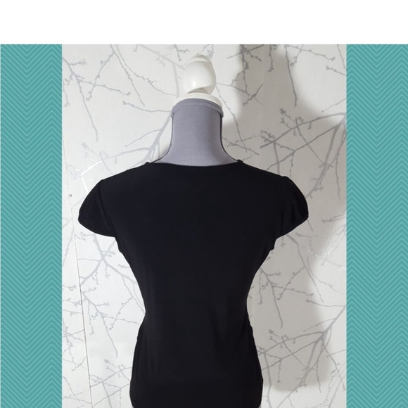 Joseph Ribkoff Black Ruched Faux Wrap V-Neck Blouse - Picture 4 of 5